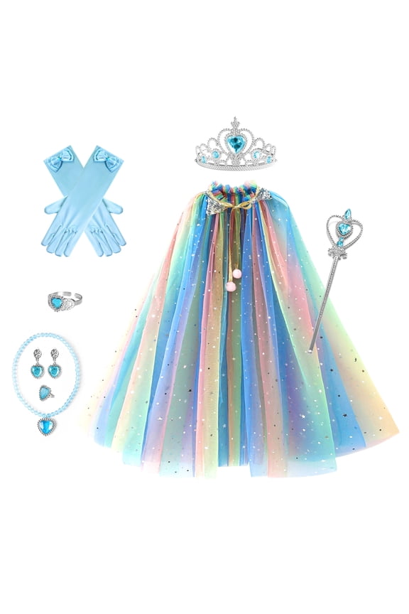 Princess Dress up Clothes, 7Pcs Princess Cape with Crown, Princess Dresses for Birthday Gift