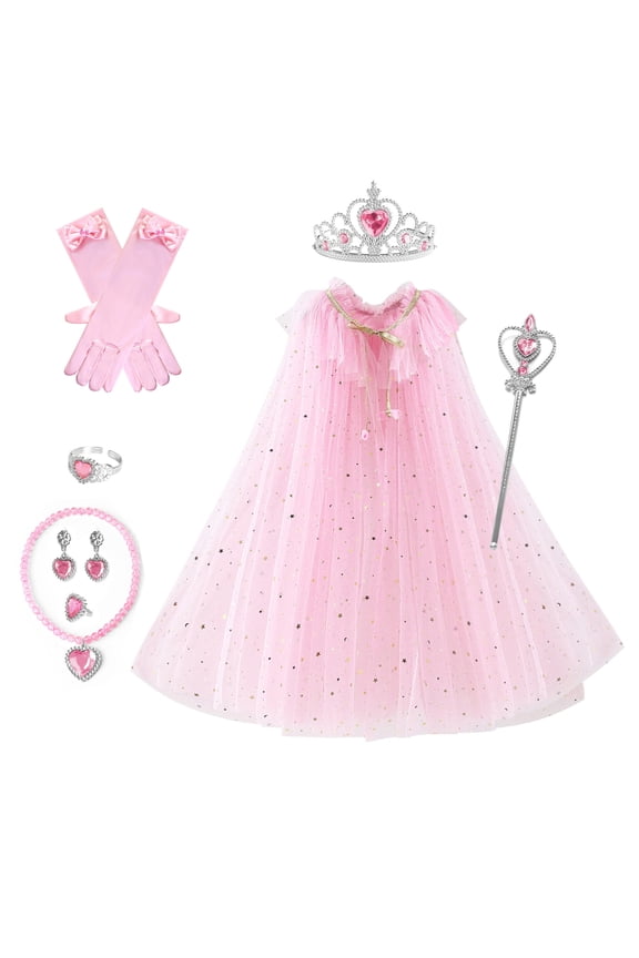 Princess Dress up Clothes, 7Pcs Princess Cape with Crown, Princess Dresses for Birthday Gift
