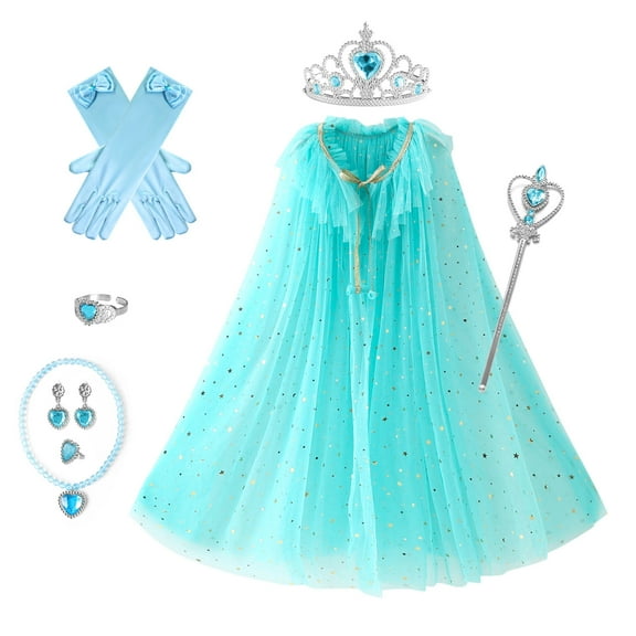 Princess Dress up Clothes, 7Pcs Princess Cape with Crown, Princess Dresses for Birthday Gift
