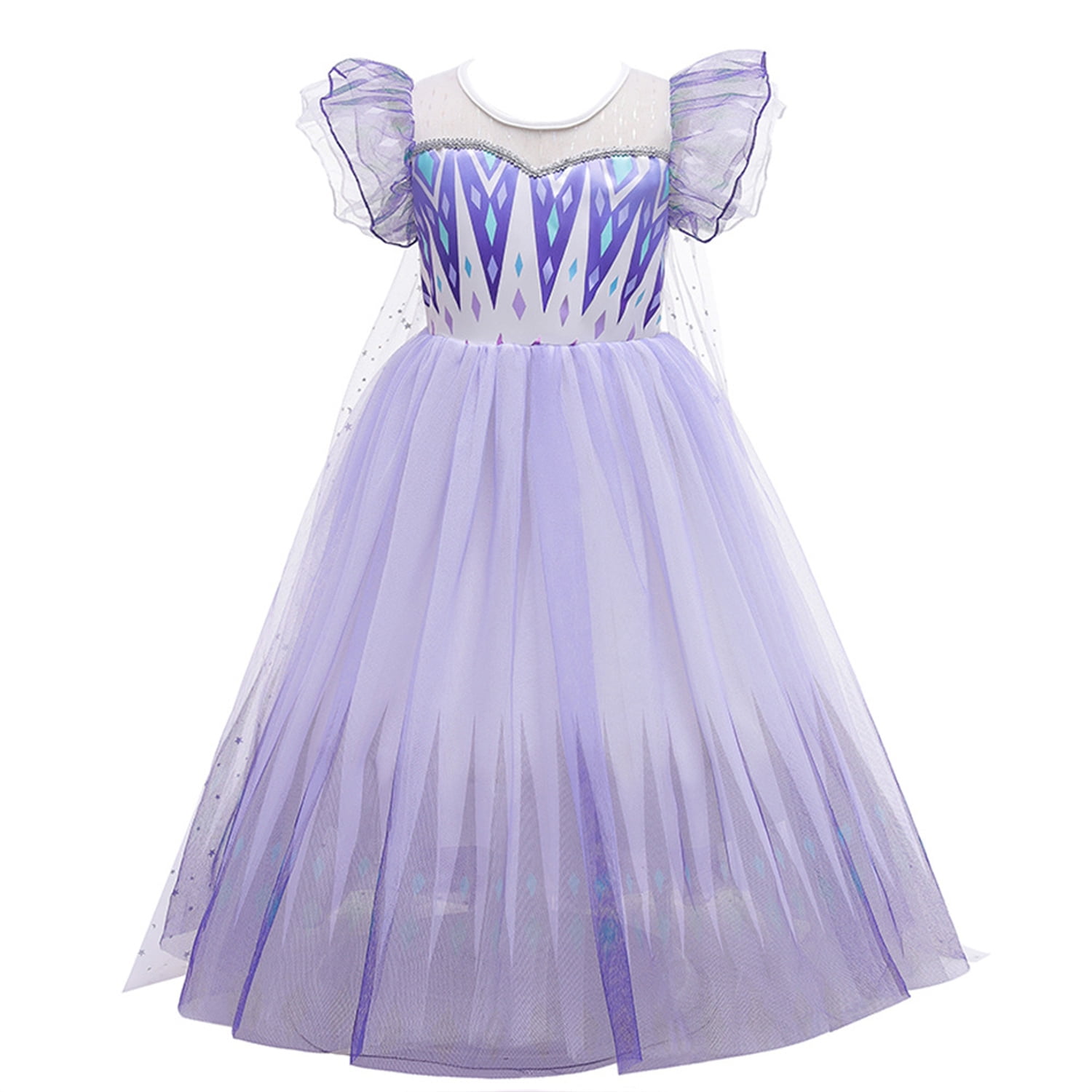 KAWELL Princess Elsa Costume Dress for Girls Snow Princess Dress Up Halloween Cosplay Outfit