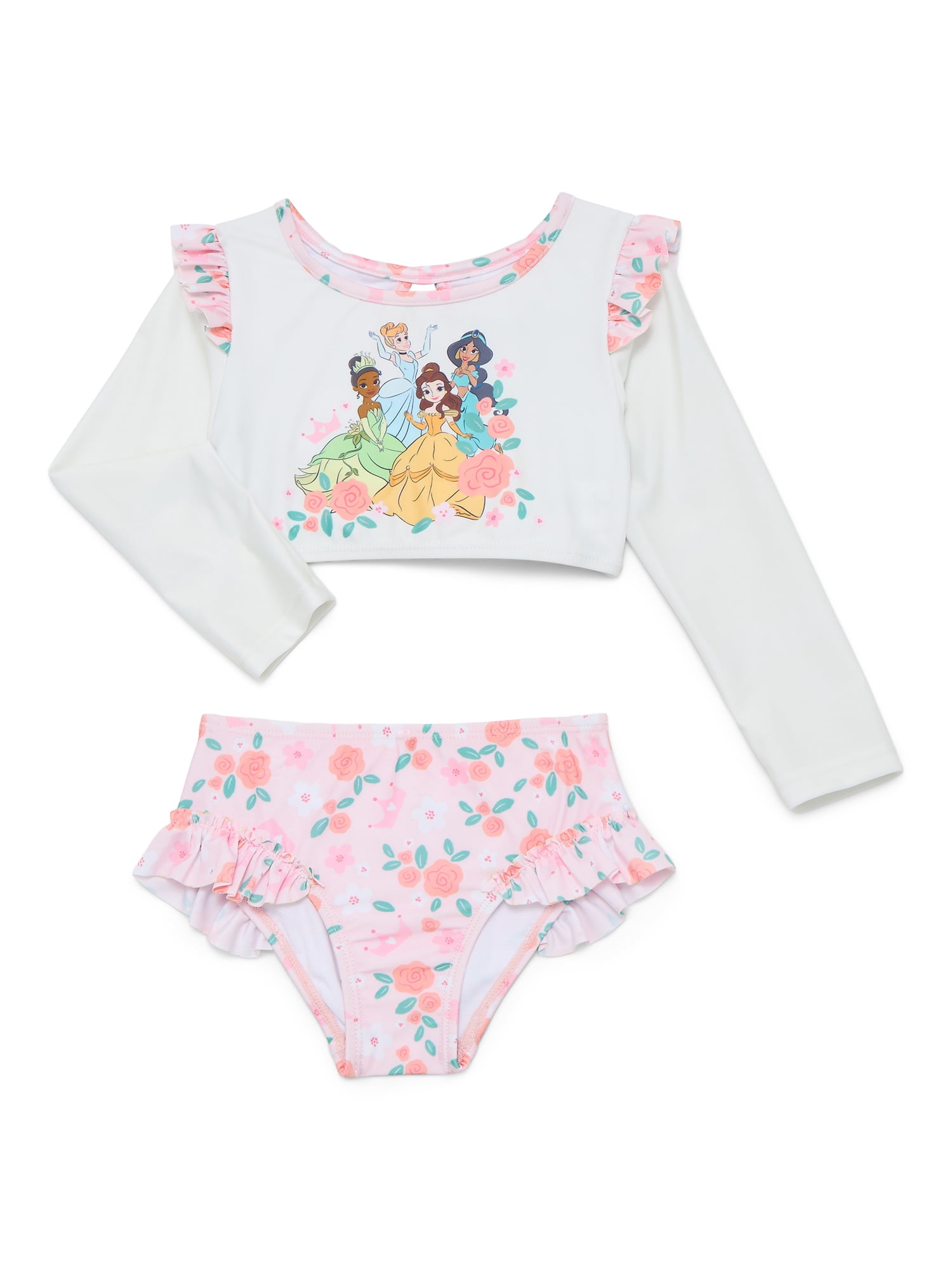 Toddler Girls Disney Princess Rash Guard Swimsuit Set, 2-Piece