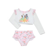 Princess Expressions Toddler Girls Disney Princesses Rash Guard Swimsuit Set, 2-Piece, Size 12M