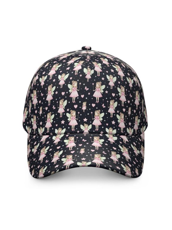 Princess and Fairy Black Pattern Baseball Cap, Structured Flat Bill Hat with Snap Closure & Sweatband, Polyester Construction Gifts for Sports Outdoor Travel