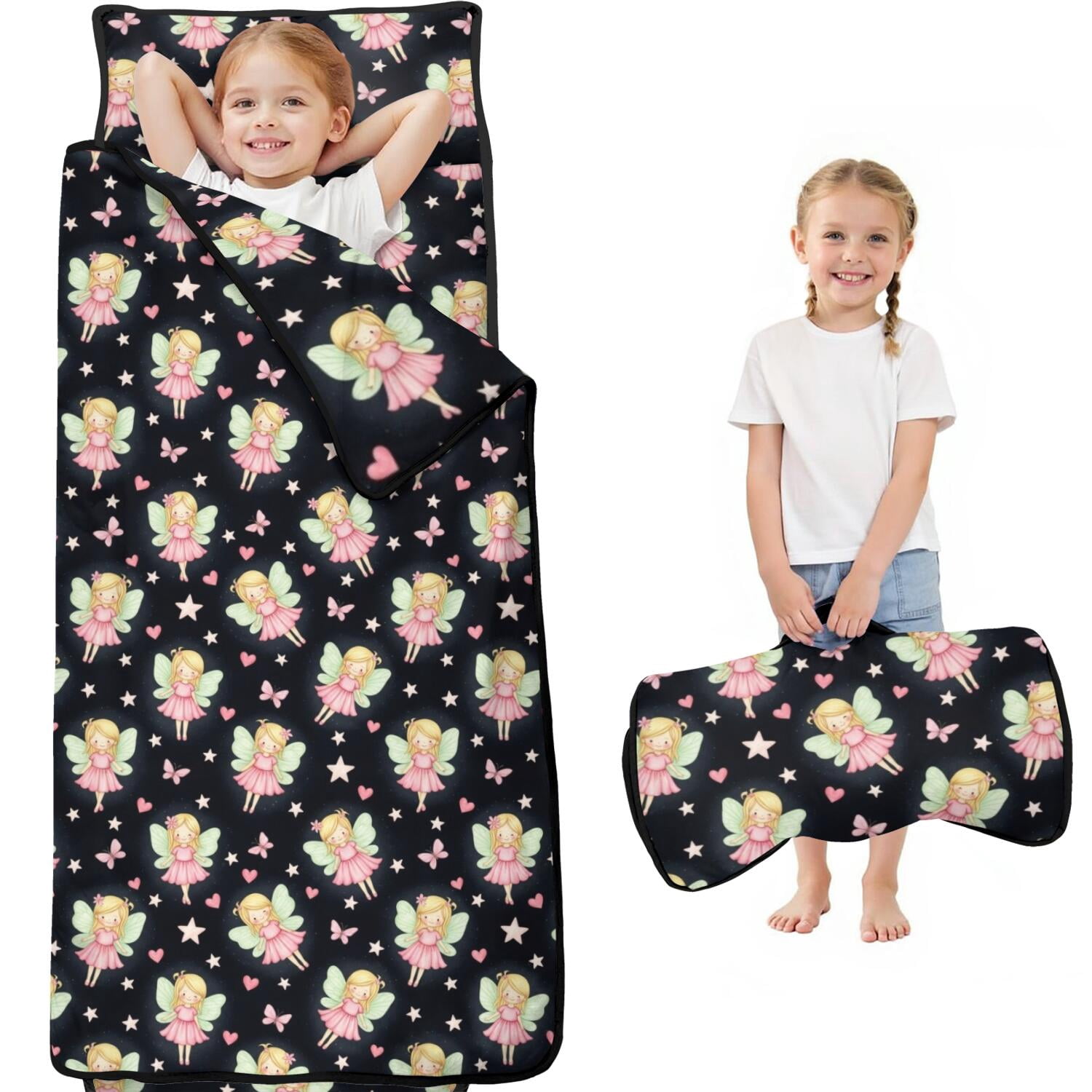 Princess Mat Princess and Fairy Black Pattern Kids Nap Mat, Sleeping Mat with ...