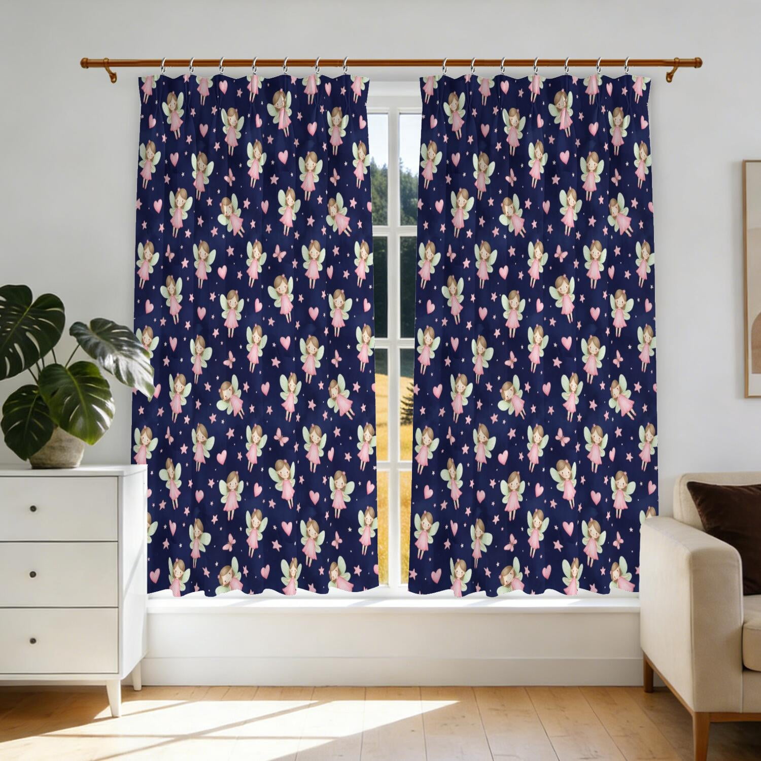 Princess Decorative Pattern Princess and Fairy Blue Pattern Pinch Pleated Blackout Curtains, Pinch ...