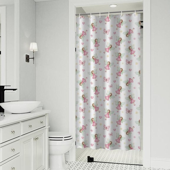 Princess and Fairy White Pattern Waterproof Shower Curtain, Shower Curtain Liner with Metal Grommets & Plastic Hooks, Opaque Privacy Gifts for Birthday Christmas Thanksgiving,36"x72"