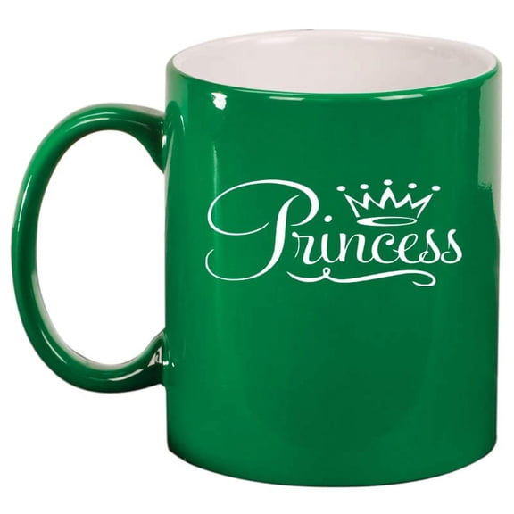 Princess Fancy Ceramic Coffee Mug Tea Cup Gift (11oz Green)