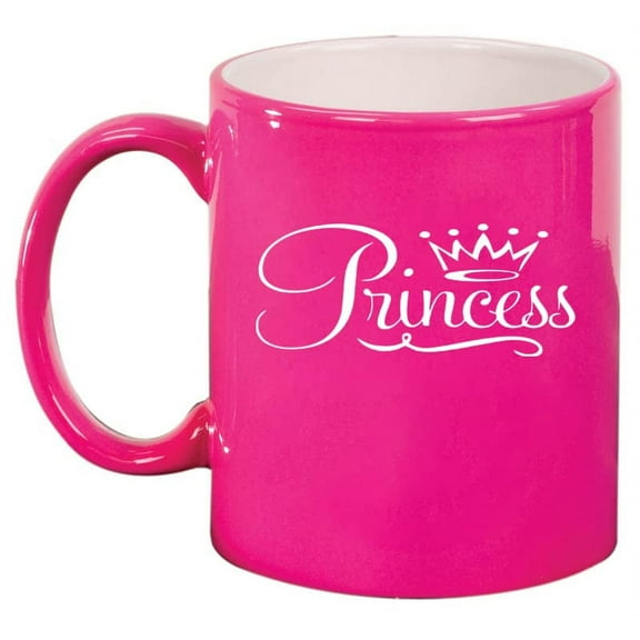 Princess Fancy Ceramic Coffee Mug Tea Cup Gift (11oz Hot Pink)