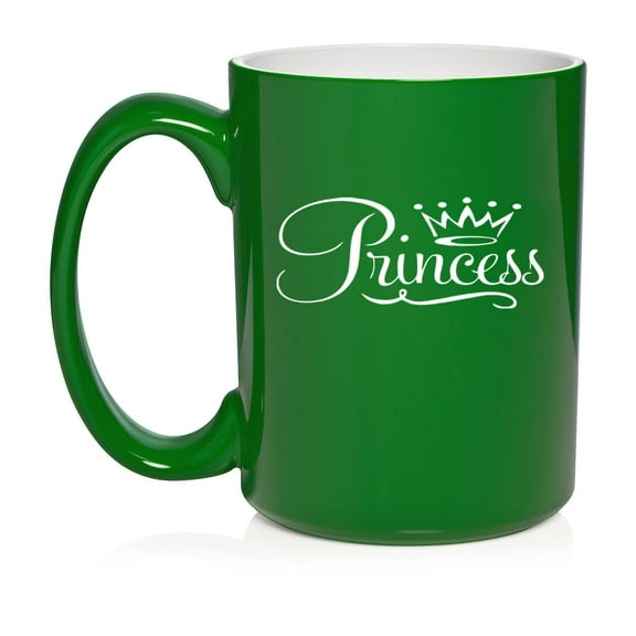 Princess Fancy Ceramic Coffee Mug Tea Cup Gift (15oz Green)