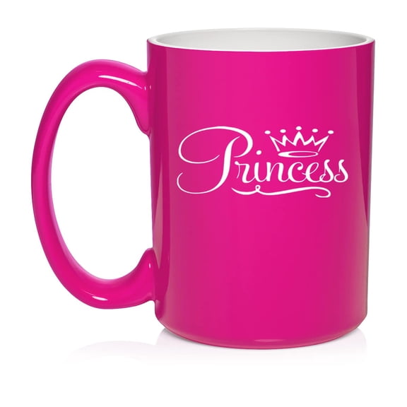 Princess Fancy Ceramic Coffee Mug Tea Cup Gift (15oz Hot Pink)