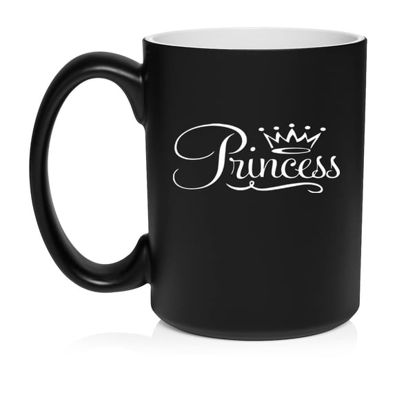 Princess Fancy Ceramic Coffee Mug Tea Cup Gift (15oz Matte Black)