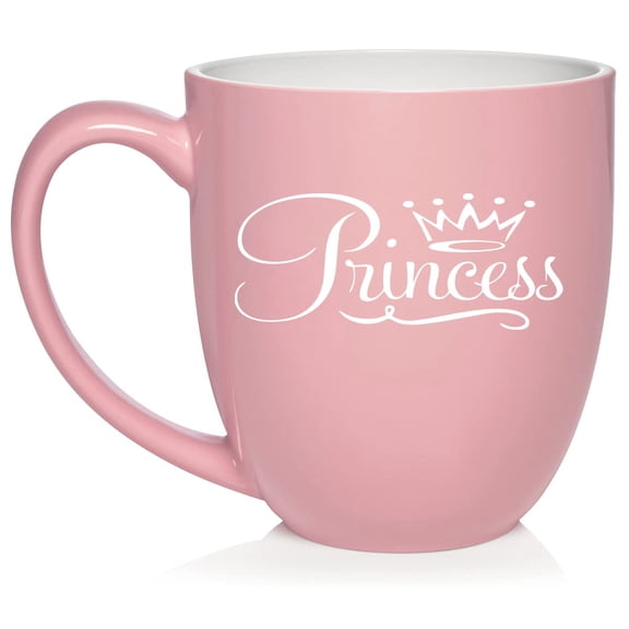 Princess Fancy Ceramic Coffee Mug Tea Cup Gift (16oz Light Pink)