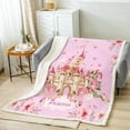 thumbnail image 1 of Princess Fleece Blanket,Romantic Fairy Tale Dreamy Castle Girls Plush Blanket for Kids Teens,Lovely Room Decor,Pink Roses Flowers Romantic Hearts Flannel Blanket,Twin 60"x80", 1 of 6