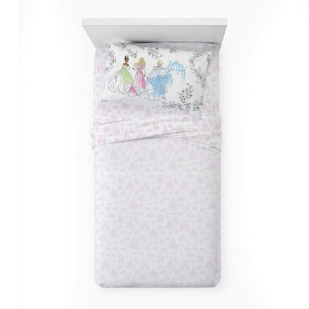 Princess Floral Gardens 3-Piece Twin Sheet Set, Polyester, Pink & White, Disney
