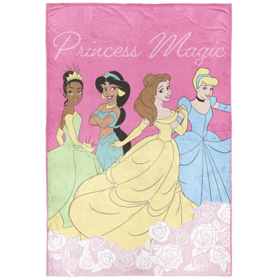 Princess Floral Gardens 62" x 90" Silk Touch Blanket, Polyester, Pink, Disney