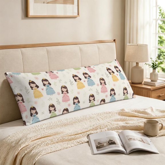 Princess and Flower Beige Pattern Long Throw Pillow Cover, Throw Body Pillow Case with Hidden Zipper, Anti-pilling Gifts for Bedroom Sofa Decor, 59'' X 19.7''