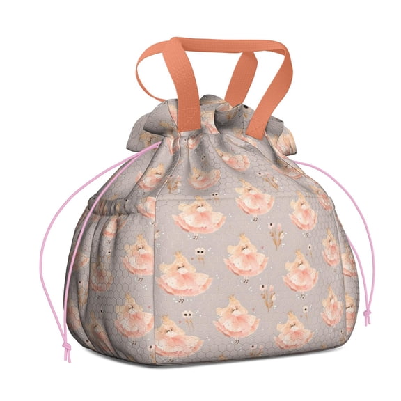 Princess Flower Dress Pattern Drawstring Lunch Bag Women - Drawstring Lunch Bag Insulated for Work Office - Stain-Resistant Large Lunchbags for Women with Multi-Pockets