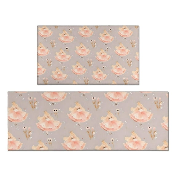 Princess Flower Dress Pattern Kitchen Rugs Sets Of 2,Anti Fatigue Kitchen Mat Rugs Non Slip Washable,Decorative Kitchen Floor Mats for Kitchen,Sink,Laundry,17"x30"+17"x47"
