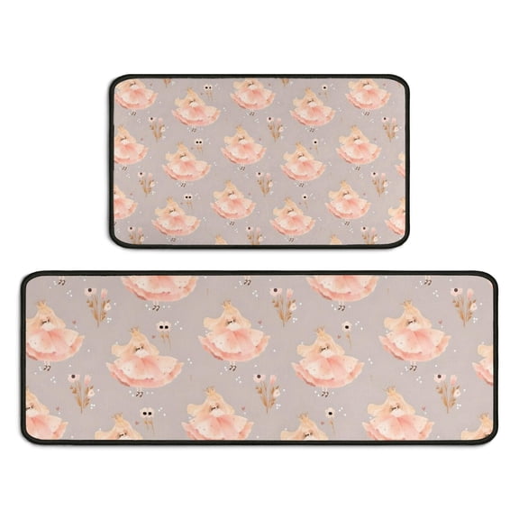 Princess Flower Dress Pattern Kitchen Rugs Sets Of 2,Anti Fatigue Kitchen Mat Rugs Non Slip Washable,Decorative Kitchen Floor Mats for Kitchen,Sink,Laundry,17"X30"+17"X47"