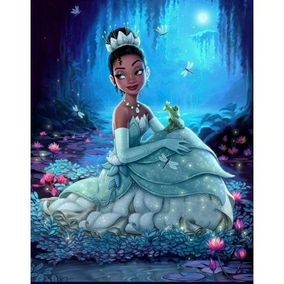 Princess and Frog Diamond Painting Kits for Adults and Kids Full Drill Round Rhinestone Paint with Diamonds Cross Stitch Embroidery Art Diamond Art (12X16 Inch)