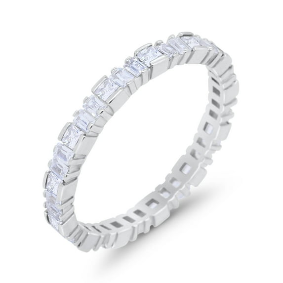 Princess Full Eternity Baguette Round Ring CZ 925 Sterling Silver Size 8