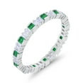 thumbnail image 1 of Princess Full Eternity Baguette Round Ring Green Emerald CZ 925 Sterling Silver Size 7, 1 of 7