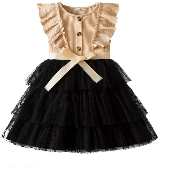 Princess Girl Casual Dress Polka Dots Toddler Layered Tulle Kids Knit Clothing