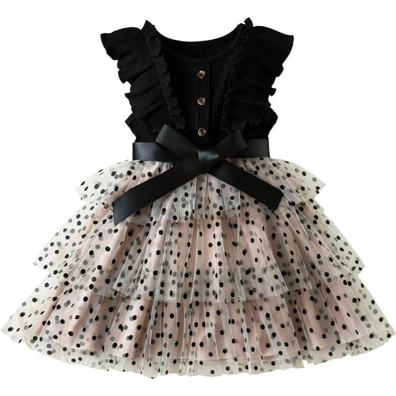 Princess Girl Casual Dress Polka Dots Toddler Layered Tulle Kids Knit Clothing