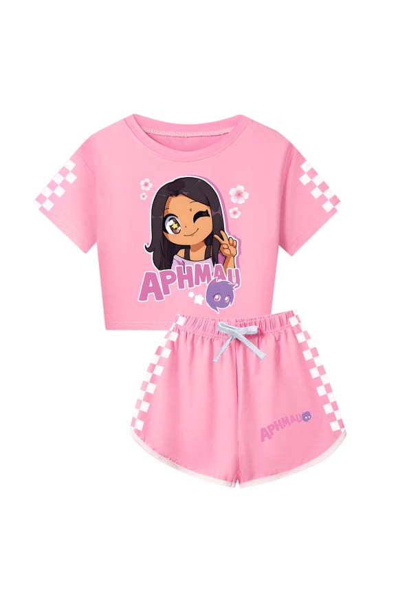 Princess Girl`s Graphic Aphmaus Print T-Shirt and Shorts Set for Toddler and Big Kids Outfit Casual Tracksuit