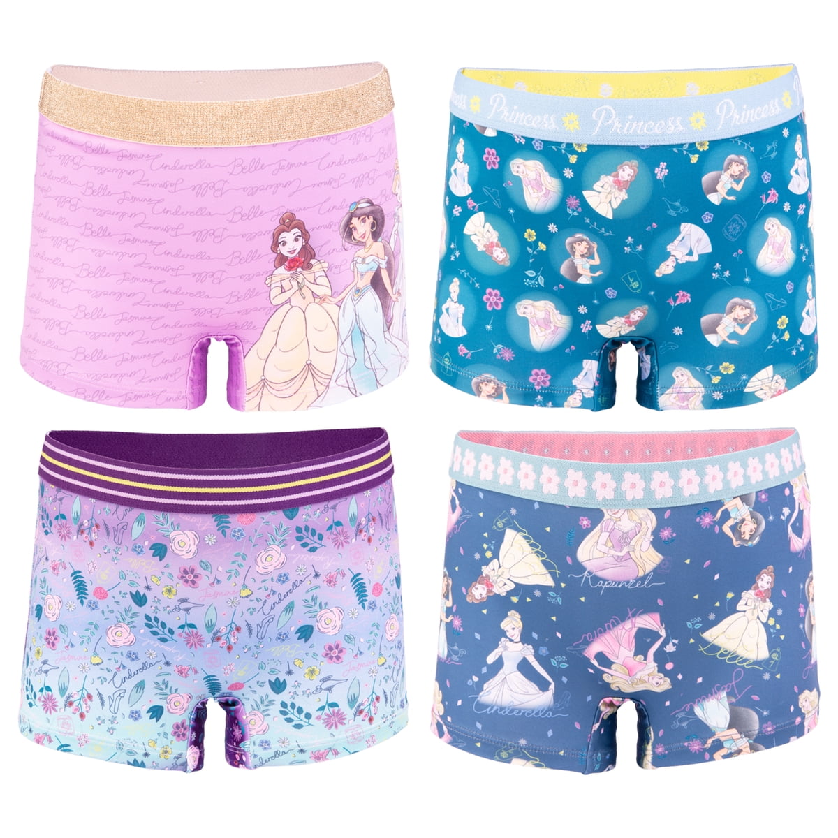 Princess Girls Boyshort Character Underwear, 4-Pack, Size 4-10