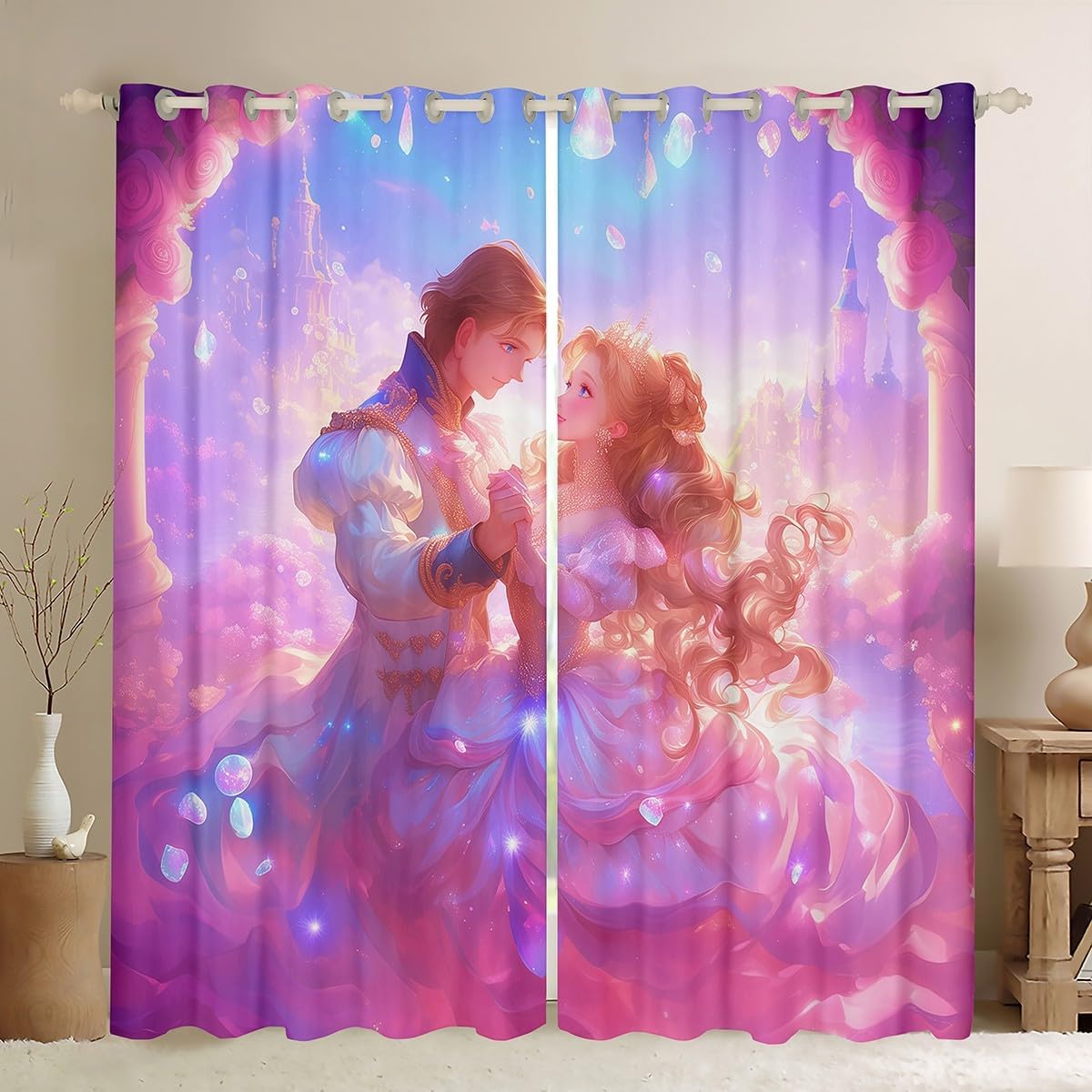 Window Design Princess Princess Girly Kids Window Curtains,Glitter Stars Cloud Sky Dreamy ...