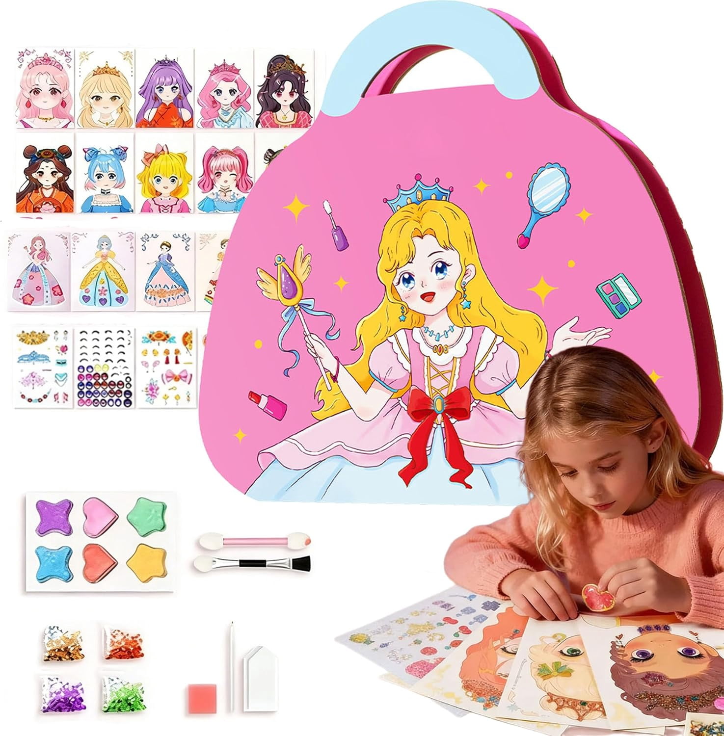 Princess Glam Magic Kit, Special Diamond Art and Princess Book with Foil Art, Sparkling DIY Craft Set for Art Lovers, Creative Birthday & Christmas Gift