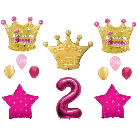 Princess Gold Crown 2nd Birthday Party Balloons Decoration Supplies Second