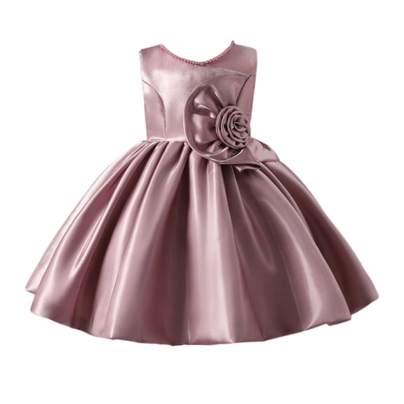 Princess Gown Performance Sleeveless Flower Girl Dress with Satin Bodice and Organza Overlay Elegant Formal Party Gown for Children Special Occasions Princess Dress Up for 4-6 (Light pink 5Y)