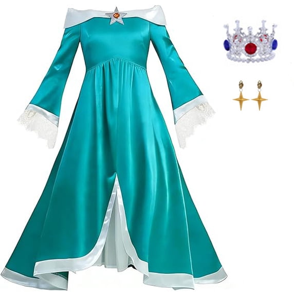 Princess Halloween Costume Movie Off Shoulder Fancy Dress with Crown Wand Accessories Cosplay Party