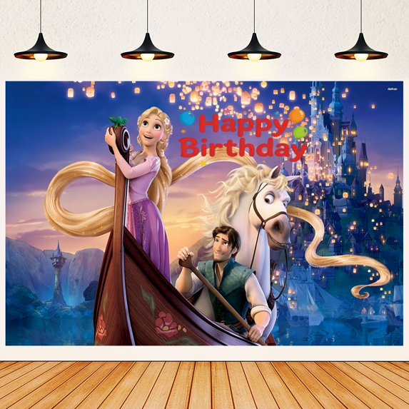 Princess Happy Birthday Anime Cartoon Theme Backdrops Banner Birthday Party Decor Supplies(5x3ft)
