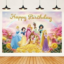 Princess Happy Birthday Photo Backdrop Girl Birthday Party Photography Backdrop Princess Baby Shower Cake Table Decoration Background (5x3ft)