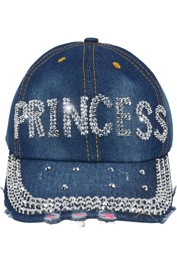 Bedazzled Princess Rhinestone Hat, Bling Denim Baseball Cap for Women
