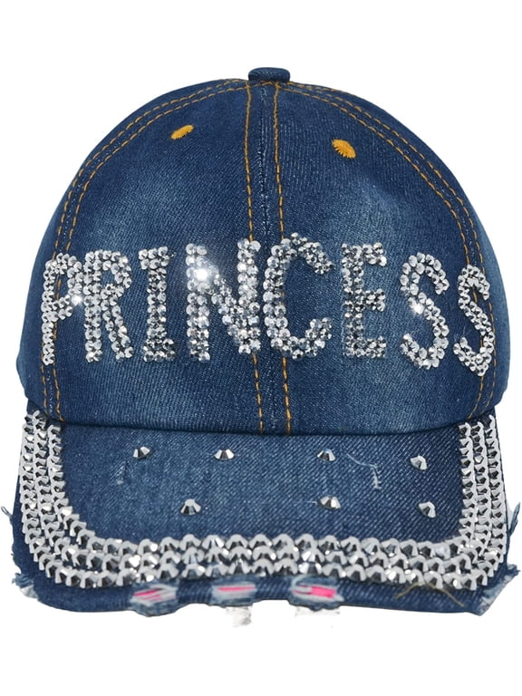 Bedazzled Princess Rhinestone Hat, Bling Denim Baseball Cap for Women