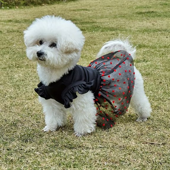 Princess Heart Chiffon Dress for Pets - Stylish & Breathable Spring/Summer Apparel for Dogs