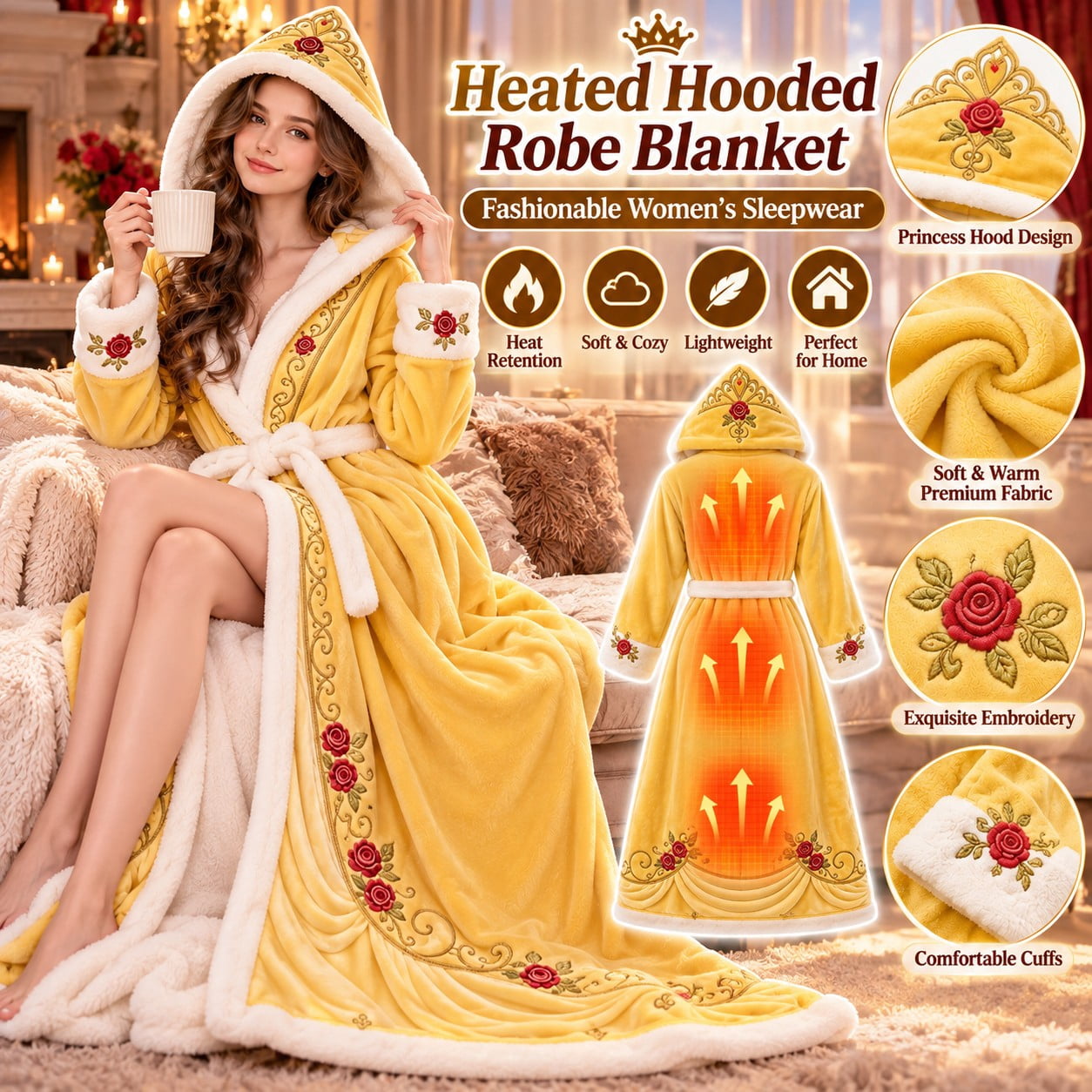 Princess Robe Fancy Princess Heated Robe for Women, Adjustable Temperature Wearable Heated ...