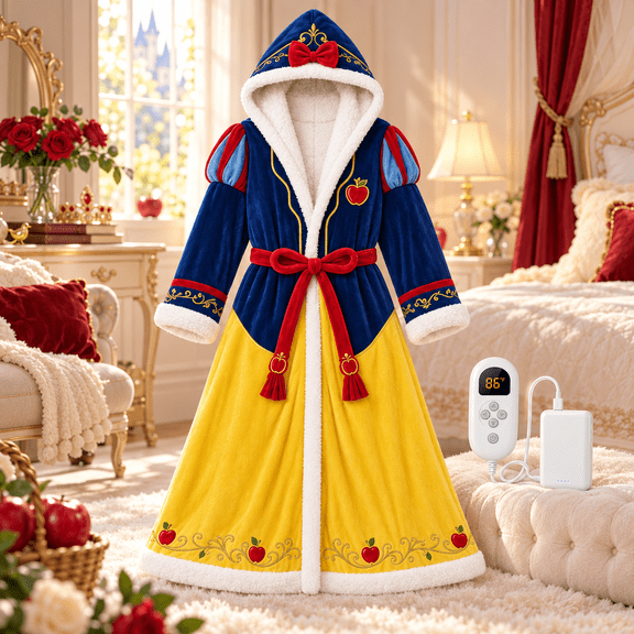 Princess Heated Robe for Women, Adjustable Temperature Wearable Heated Blanket with Hood, Plush Lining, Belt and Controller for Home Lounging and Winter Comfort ,A