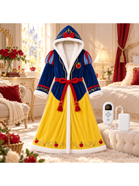 Princess Heated Robe for Women, Adjustable Temperature Wearable Heated Blanket with Hood, Plush Lining, Belt and Controller for Home Lounging and Winter Comfort ,A