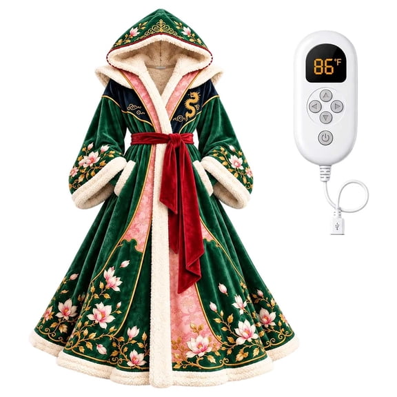 Heated Robe Battery Operated Heated Robe for Women, USB Wearable Blanket Hooded Plush Full Length ...
