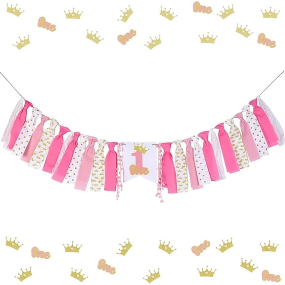 Princess High Chair Banner Pink Crown 1st Birthday Decoration for Girls Princess 1st Birthday Party Decor Our Little Princess Is Turning One Decor Castle Crown Party Decor for 1st Birthday