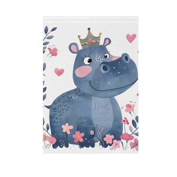 Princess Hippo with Crown Garden Flag 12"x18" Double-Sided Yard Flags for Outside Outdoor All Seasonal Decoration