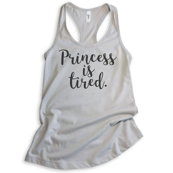 Princess Is Tired Tank Top, Ladies Racerback Tank Top, Cute Princess Tank, Silver Gray, Small