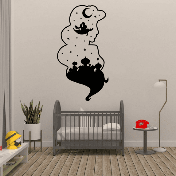 Princess Jasmine And Aladdin Magic Carpet The Sultan's Castle And Genie Silhouette Vinyl Wall Art Sticker Wall Decal Home Kids Room Study Room Boys Wall Décoration Design Décor Size (8x20 inch)