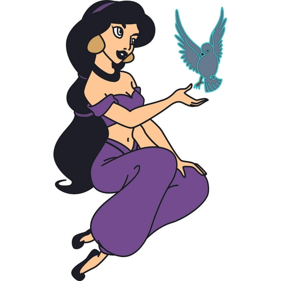 Princess Jasmine Aladdin Wall Sticker Vinyl Wall Art Decal for Girls Boys Baby Bedroom Nursery Kindergarten Daycare Cartoon Home Decor Stickers Wall Art Vinyl Decoration Size (40x20 inch)