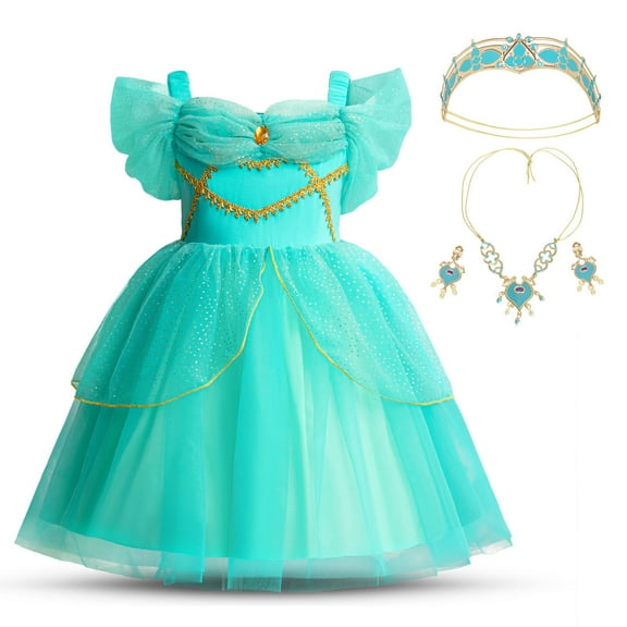 Princess Jasmine Costume for Girls Sequin Princess Dress Birthday Dress Up for 3-9Y